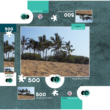 Hawaii, The Big Island: Sandy Beach Palm Trees 500 Jigsaw Puzzle box 3D Modell