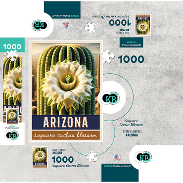State Flowers Series: Arizona, Saguaro Cactus Blossom 1000 Jigsaw Puzzle box 3D Modell