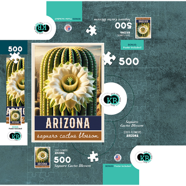 State Flowers Series: Arizona, Saguaro Cactus Blossom 500 Jigsaw Puzzle box 3D Modell