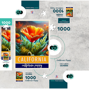 State Flowers Series: California, California Poppy 1000 Jigsaw Puzzle box 3D Modell