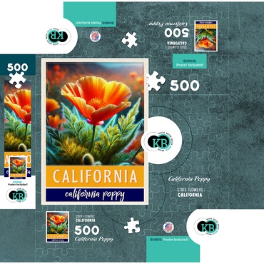 State Flowers Series: California, California Poppy 500 Jigsaw Puzzle box 3D Modell