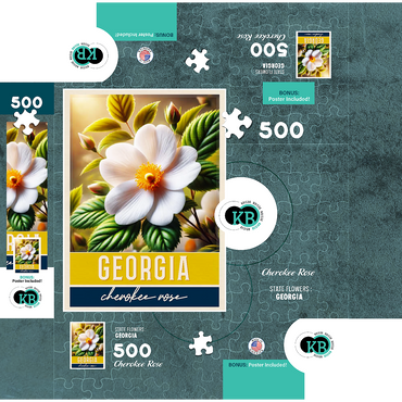 State Flowers Series: Georgia, Cherokee Rose 500 Jigsaw Puzzle box 3D Modell