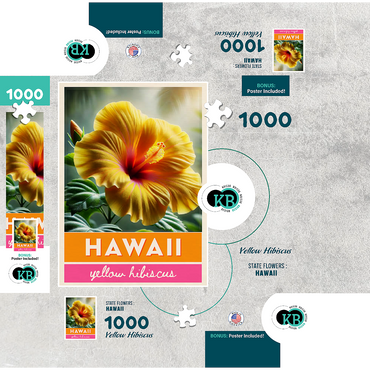 State Flowers Series: Hawaii, Yellow Hibiscus 1000 Jigsaw Puzzle box 3D Modell