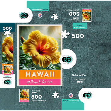 State Flowers Series: Hawaii, Yellow Hibiscus 500 Jigsaw Puzzle box 3D Modell