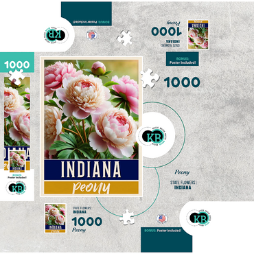 State Flowers Series: Indiana, Peony 1000 Jigsaw Puzzle box 3D Modell