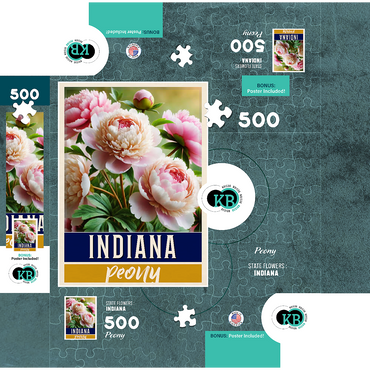 State Flowers Series: Indiana, Peony 500 Jigsaw Puzzle box 3D Modell