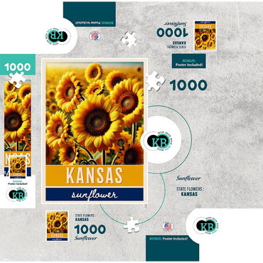 State Flowers Series: Kansas, Sunflower 1000 Jigsaw Puzzle box 3D Modell