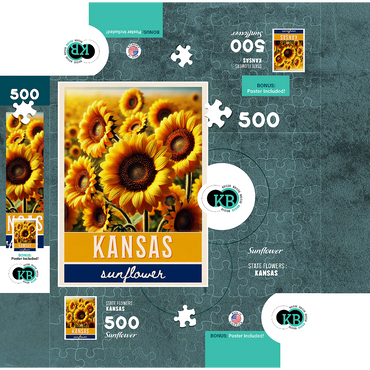 State Flowers Series: Kansas, Sunflower 500 Jigsaw Puzzle box 3D Modell