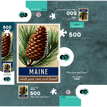 State Flowers Series: Maine, Pine Cone & Tassel 500 Jigsaw Puzzle box 3D Modell