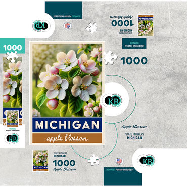 State Flowers Series: Michigan, Apple Blossom 1000 Jigsaw Puzzle box 3D Modell
