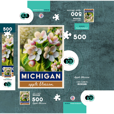 State Flowers Series: Michigan, Apple Blossom 500 Jigsaw Puzzle box 3D Modell