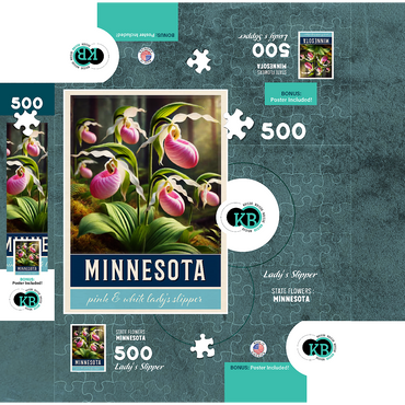 State Flowers Series: Minnesota, Lady Slipper 500 Jigsaw Puzzle box 3D Modell