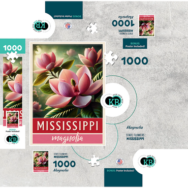 State Flowers Series: Mississippi, Magnolia, pink 1000 Jigsaw Puzzle box 3D Modell