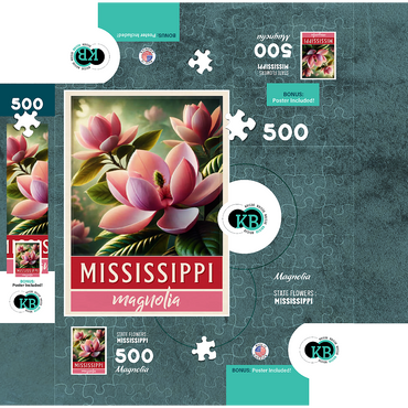 State Flowers Series: Mississippi, Magnolia, pink 500 Jigsaw Puzzle box 3D Modell