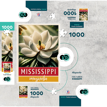 State Flowers Series: Mississippi, Magnolia, white 1000 Jigsaw Puzzle box 3D Modell