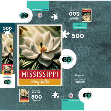 State Flowers Series: Mississippi, Magnolia, white 500 Jigsaw Puzzle box 3D Modell
