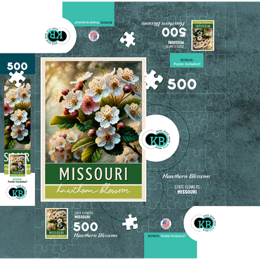 State Flowers Series: Missouri, Hawthorn Blossom, green 500 Jigsaw Puzzle box 3D Modell