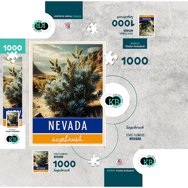 State Flowers Series: Nevada, Sagebrush 1000 Jigsaw Puzzle box 3D Modell