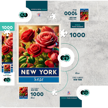 State Flowers Series: New York, Rose 1000 Jigsaw Puzzle box 3D Modell