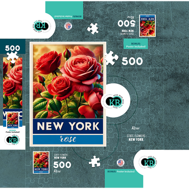 State Flowers Series: New York, Rose 500 Jigsaw Puzzle box 3D Modell