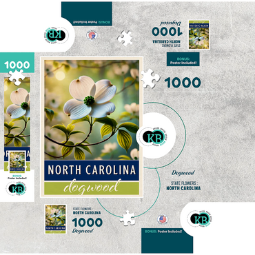 State Flowers Series: North Carolina, Dogwood, White 1000 Jigsaw Puzzle box 3D Modell
