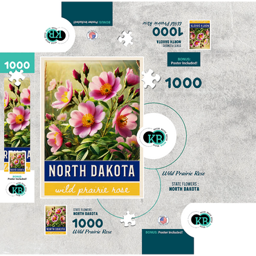 State Flowers Series: North Dakota, Wild Prairie Rose 1000 Jigsaw Puzzle box 3D Modell