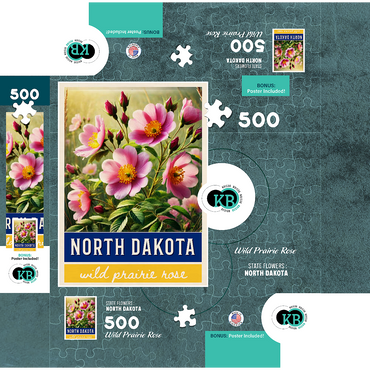 State Flowers Series: North Dakota, Wild Prairie Rose 500 Jigsaw Puzzle box 3D Modell