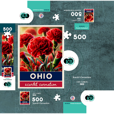 State Flowers Series: Ohio, Scarlet Carnation 500 Jigsaw Puzzle box 3D Modell