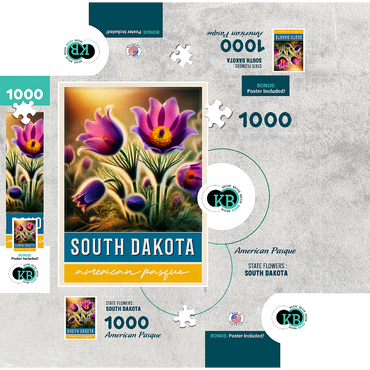 State Flowers Series: South Dakota, American Pasque 1000 Jigsaw Puzzle box 3D Modell
