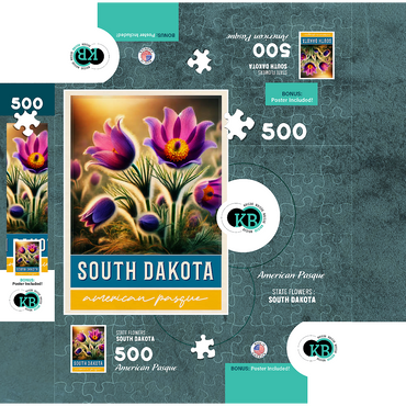 State Flowers Series: South Dakota, American Pasque 500 Jigsaw Puzzle box 3D Modell