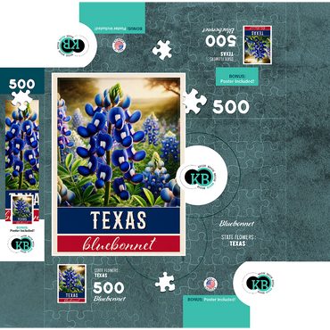 State Flowers Series: Texas, Bluebonnet 500 Jigsaw Puzzle box 3D Modell