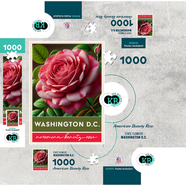 State Flowers Series: Washington D.C, American Beauty Rose 1000 Jigsaw Puzzle box 3D Modell