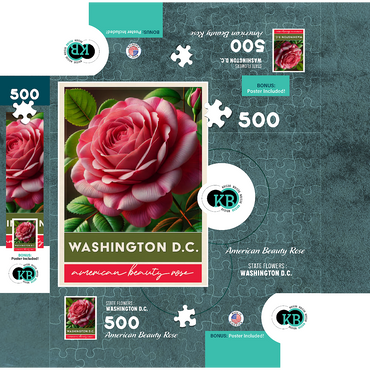 State Flowers Series: Washington D.C, American Beauty Rose 500 Jigsaw Puzzle box 3D Modell