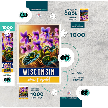 State Flowers Series: Wisconsin, Wood Violet 1000 Jigsaw Puzzle box 3D Modell