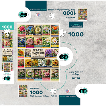 State Flowers Series: 50 State Flowers Collage, Part 1 of 2 1000 Jigsaw Puzzle box 3D Modell