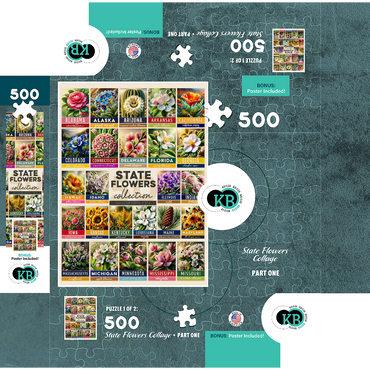 State Flowers Series: 50 State Flowers Collage, Part 1 of 2 500 Jigsaw Puzzle box 3D Modell