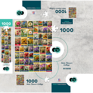 State Flowers Series: 50 State Flowers Collage, vol. 1 1000 Jigsaw Puzzle box 3D Modell