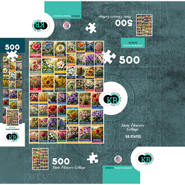 State Flowers Series: 50 State Flowers Collage, vol. 1 500 Jigsaw Puzzle box 3D Modell