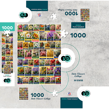 State Flowers Series: 50 State Flowers Collage, vol. 2 1000 Jigsaw Puzzle box 3D Modell