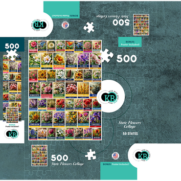 State Flowers Series: 50 State Flowers Collage, vol. 2 500 Jigsaw Puzzle box 3D Modell
