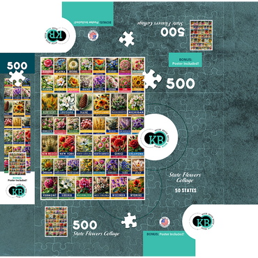 State Flowers Series: 50 State Flowers Collage, vol. 3 500 Jigsaw Puzzle box 3D Modell