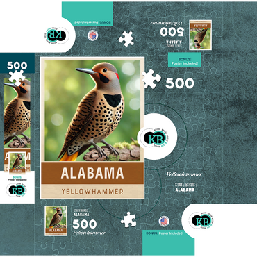 State Birds Series: Alabama, Yellowhammer 500 Jigsaw Puzzle box 3D Modell