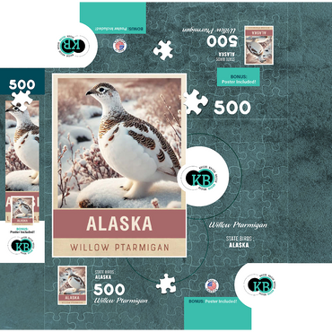 State Birds Series: Alaska, Willow Ptarmigan 500 Jigsaw Puzzle box 3D Modell