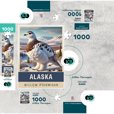 State Birds Series: Alaska, Willow Ptarmigan, close-up 1000 Jigsaw Puzzle box 3D Modell