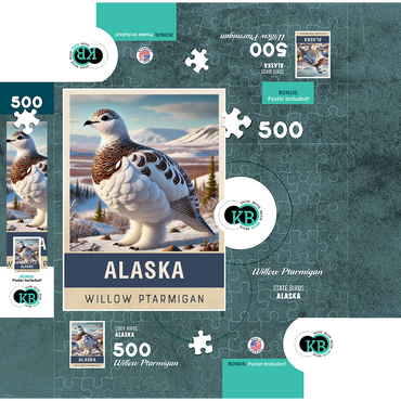 State Birds Series: Alaska, Willow Ptarmigan, close-up 500 Jigsaw Puzzle box 3D Modell