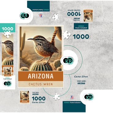 State Birds Series: Arizona, Cactus Wren 1000 Jigsaw Puzzle box 3D Modell
