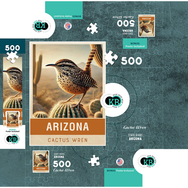 State Birds Series: Arizona, Cactus Wren 500 Jigsaw Puzzle box 3D Modell