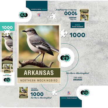 State Birds Series: Arkansas, Northern Mockingbird 1000 Jigsaw Puzzle box 3D Modell
