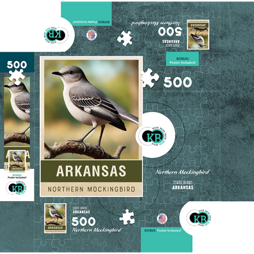 State Birds Series: Arkansas, Northern Mockingbird 500 Jigsaw Puzzle box 3D Modell