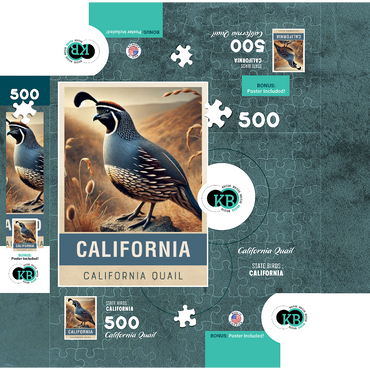 State Birds Series: California, California Quail 500 Jigsaw Puzzle box 3D Modell